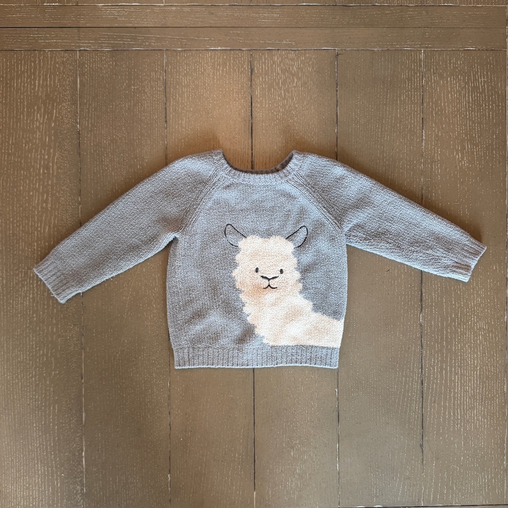 Hanna Andersson Toddler Girls’ Gray Llama Marshmallow Yarn Sweater • Size 3T